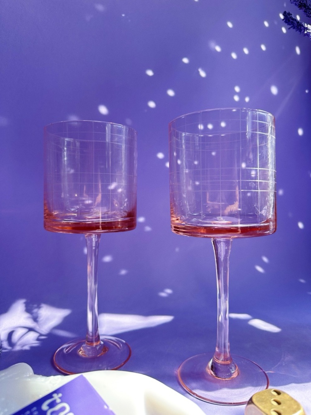 Pair of Studio Nova Park Avenue by Truck Pink Grid 7" Pattern Wine Glasses